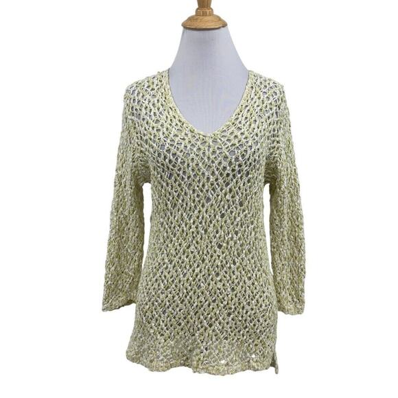 J Jill Sweater Womens S Small Sweatpea Chunky Open Stitch Knit V Neck Pullover - Picture 1 of 12